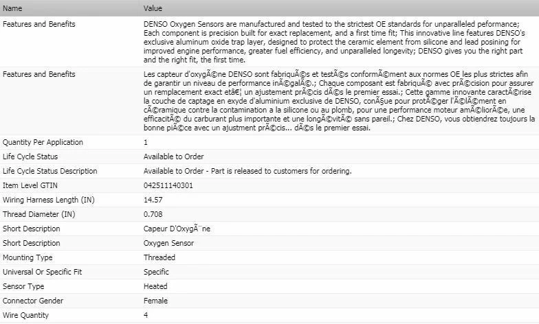 Sensor de oxígeno Denso Upstream para camioneta Dodge Ram 3500 2001-2003 V8-5,9 L Foto 2 de 4