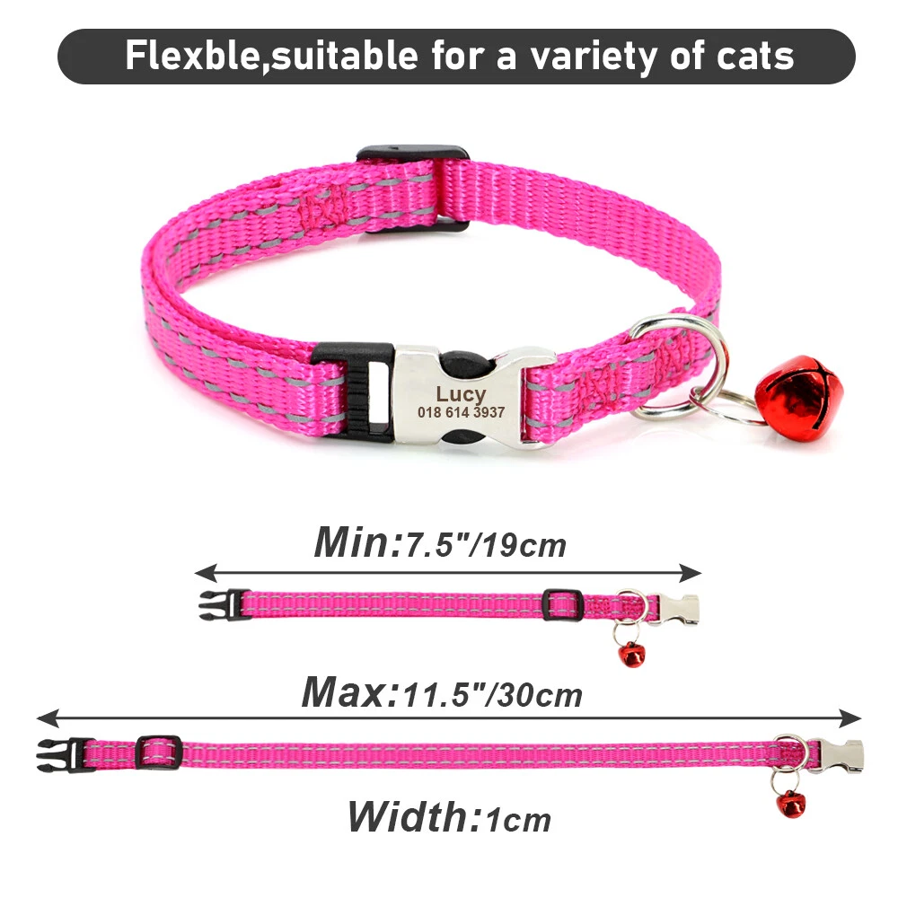 Reflective Personalised Cat Collar Adjustable With Custom Engraved
