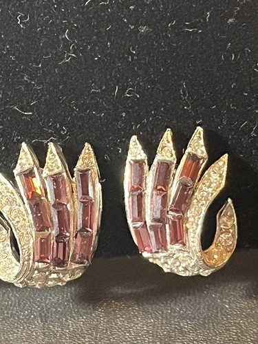 Pink “Flame” Clip-on Earrings, Pink & Clear Rhinestones ~ 0.75” X 0.75” - Picture 2 of 5