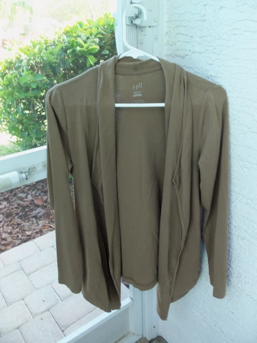 J JILL Brown Pima Cotton Cascade Open Cardigan Wrap Asymmetrical!  SMALL!