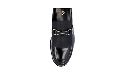 LUXURY PRADA LOGO LOAFER SHOES 2DB145 BLACK LEATHER NEW US 11.5 EU
