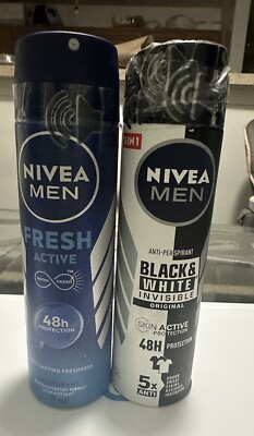 X2 NIVEA MEN FRESH ACTIVE & Black & White Original 48H  LONG LASTING Odour 5oz