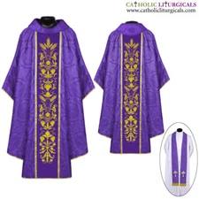 NEW VIOLET Gothic Vestment and Stole set with Embroidery, Casula, CASULLA