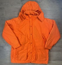 Vintage Woolrich Orange Hunting Coat Parka Hood & Back Pouch Jacket USA Made XL