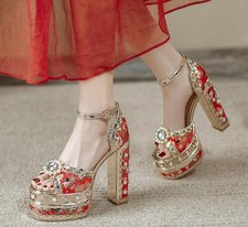 Women Fashion Elegant Rhinestone Pearl Peep Toe Platform High Heel Sandals Shoes