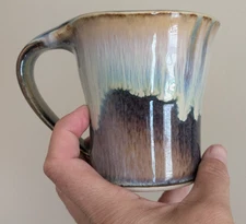 Bill Campbell Art Pottery Tea Coffee Mug Multicolor Blue Drip Glaze 3.5" Signed