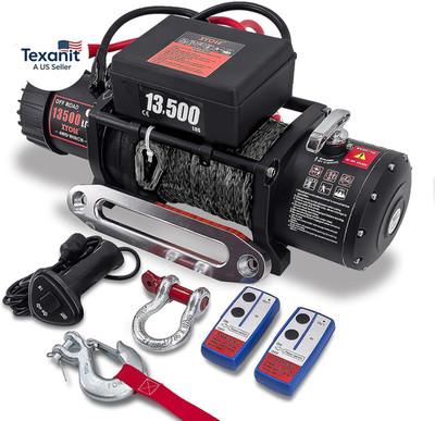 Winch13500Lbs 12V Waterproof Electric Winch Synthetic Rope Electric Winch Towing
