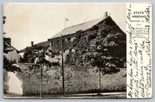 Vintage State Arsenal Trenton NJ Linen Postcard 1908 US Flag