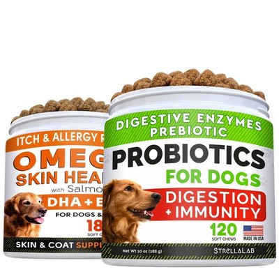Fish Oil Omega 3 Treats for Dogs + Dog Probiotics Treats for Picky Eaters Bun...