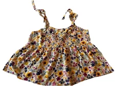 Old Navy Women Size Large Floral Shoulder Tie Gathered Flowing Cotton Blend Top