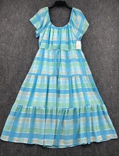 **Time And Tru Womens’ Flutter Sleeve, Tiered, Multicolored Plaid Pattern Dress