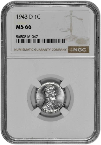 1943 D 1c Lincoln Steel Wheat Cent NGC Graded MS 66 Proof like OBV in New Holder
