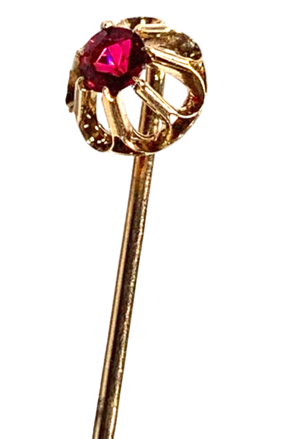 Edwardian 10K Gold & Ruby Stick Pin Buttercup Set… - image 1