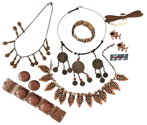 Vintage Costume Jewelry Lot, Copper, Renoir, Enamel, Tribal