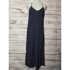 Old Navy Womens Navy Blue White Polka Dot Rayon Maxi Dress Spaghetti Strap Small
