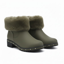 Womens Ladies Studded Low Block Heel Chelsea Fur Lined Ankle Boots Shoes UK