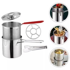 12cm Chip Pan Deep Fat Fryer Cooking Kitchen Pot Frying Basket With Lid 5PCS/Set