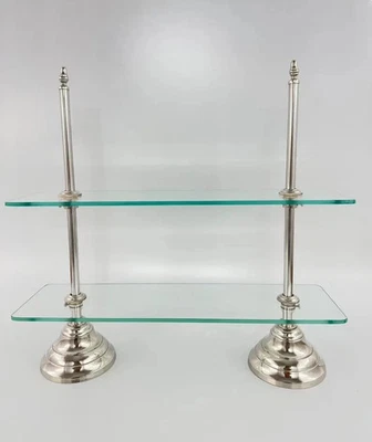 Elegantes, zweistöckiges Glasregal in Silberoptik für Küchenarbeitsplatte und Wa - Bild 1 von 4