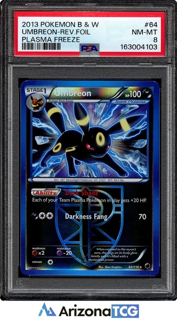 Pokemon 2013 Umbreon 64/116 Reverse Holo Plasma Freeze PSA 8