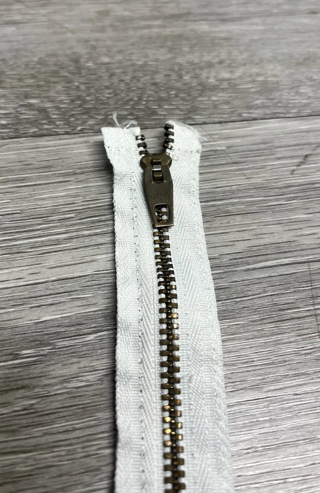 Vintage Scovill 10" Brass Front Zipper With White Tape - Image 3 of 4