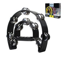 YMC TAM20-BLACK Double Row Tambourine - Metal Jingles Hand Held Percussion Er...