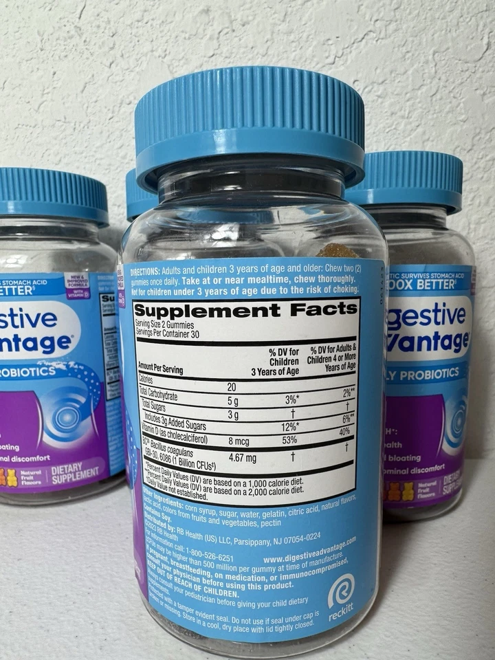 (4) Probiótico diario Digestive Advantage - 3 en 1 - 60 gomitas probióticos gomosos Foto 2 de 4