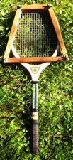 Vintage "Tourney" MacGregor wood and chrome tennis racquet.