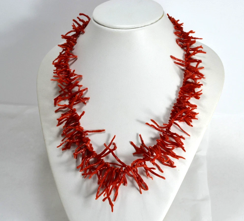 COLLANA IN ARGENTO 925 CON FRANGIA CORALLO ROSSO MEDITERRANEO SCURA AGLN 048 - Immagine 2 di 4