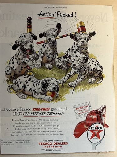 VINTAGE SATURDAY EVENING POST TEXICO FIRE-CHIEF DALMATION ADS (4 ADS) 1950'S - Picture 3 of 11