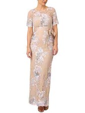 Adrianna Papell Floral-Embroidered Lace Gown Biscotti Multi 8 7/14