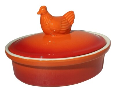 Nouvelle Cuisine Deep Orange Hen Chicken Ramekin Small Cooking Dish