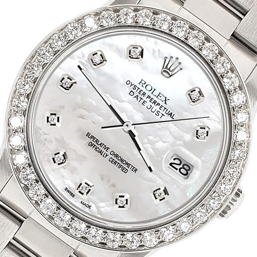 Rolex Datejust Midsize 31mm 1.62ct Bezel/White MOP Dial Steel Oyster Watch