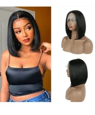 13x4x1 T Part Lace Front Jet Black Straight Bob 12in