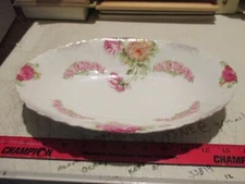 Vintage Rose Pattern Porcelain Serving Bowl 11.5" Unmarked