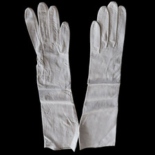 Vtg May C  White Long Soft Leather Gloves Washable Made in France Size 6 NEW