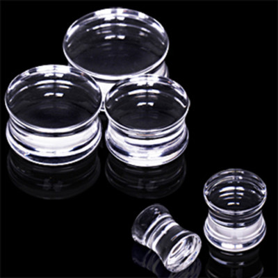 Pair of Ultra Crystal Clear UV Acrylic Saddle Ear Plugs Flesh Flare Tunnel E428