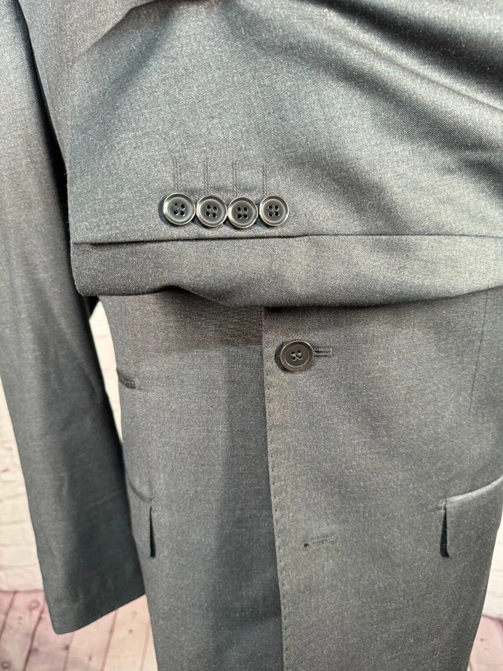 GIORGIO FIORELLI Mens Solid Gray Peak Lapel 2 Piece Suit 44L Jacket 38x32 Pant - Image 4 of 4