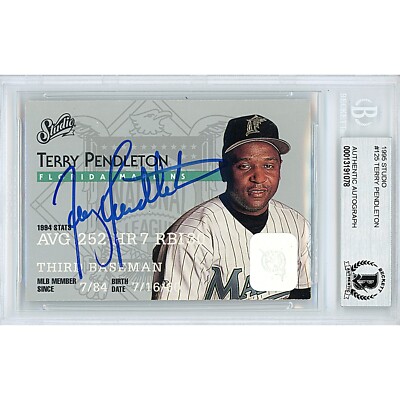 Terry Pendleton Signed 1995 Studio #125 Beckett BAS Slabbed Marlins MLB Auto