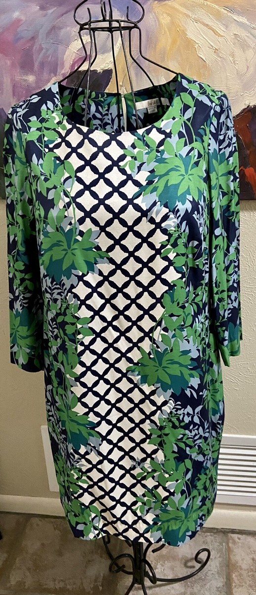 BODEN Eliza Tunic Silk Blend Dress Size 8 Blue Green Floral Diamond Print  euc | eBay