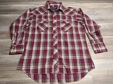 Vintage Wrangler Cowboy Cut Pearl Snap Shirt X Long Tails Plaid Sz 16.5-33 Plaid