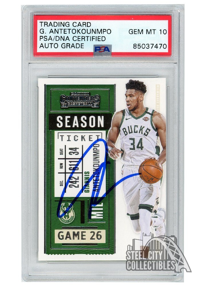 Giannis Antetokounmpo 2020-21 Panini Contenders Autograph Card #99 PSA/DNA 10