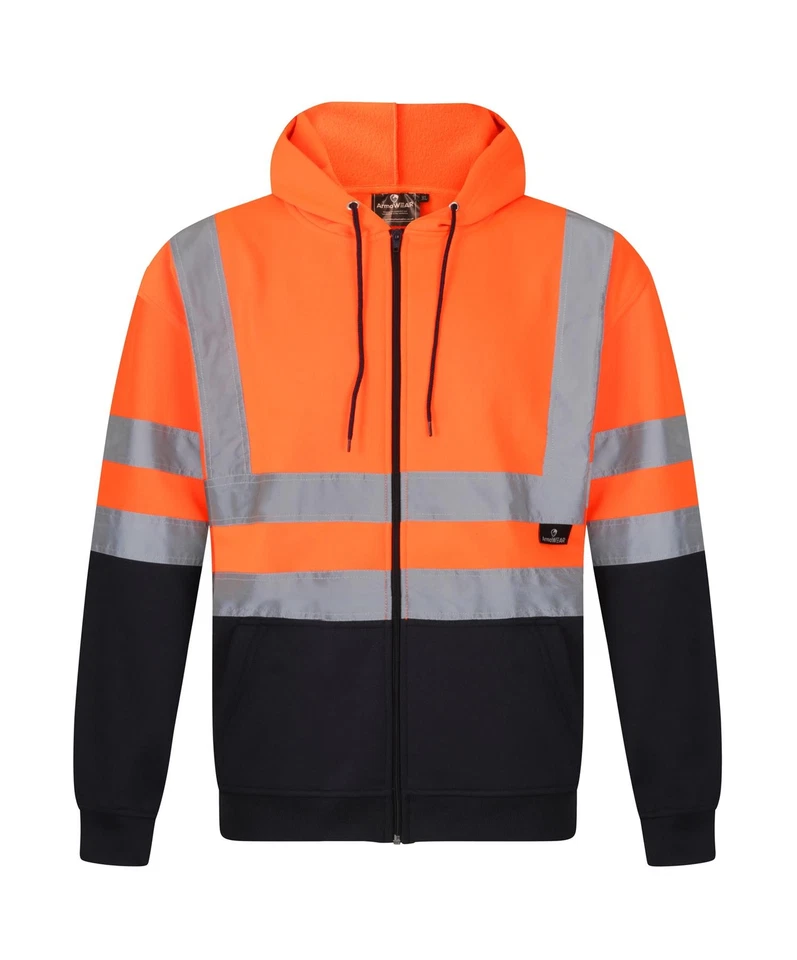 Hi Viz Hoodie High Visibility 2 Tone Pull Over Zip Hooded Work Wear Sweatshirt - Image 3 of 4