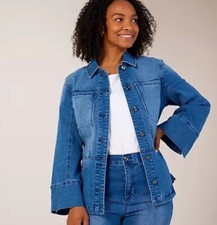 Marla Wynne Denim Peplum Jacket With Bell Sleeves Medium Indigo Size Medium