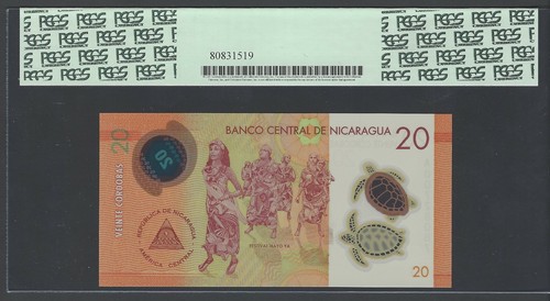 Nicaragua 20 Cordobas 26-3-2014 P210a Uncirculated Graded 68 - Picture 2 of 2