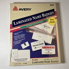 Vintage Avery 5362 Laminated Name Badges Laser/Inkjet 2" x 3.25" White