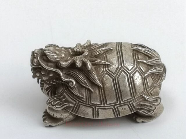 Collecting Ancient Chinese Tibet Silver Dragon Turtle Statue Pendant Decoration