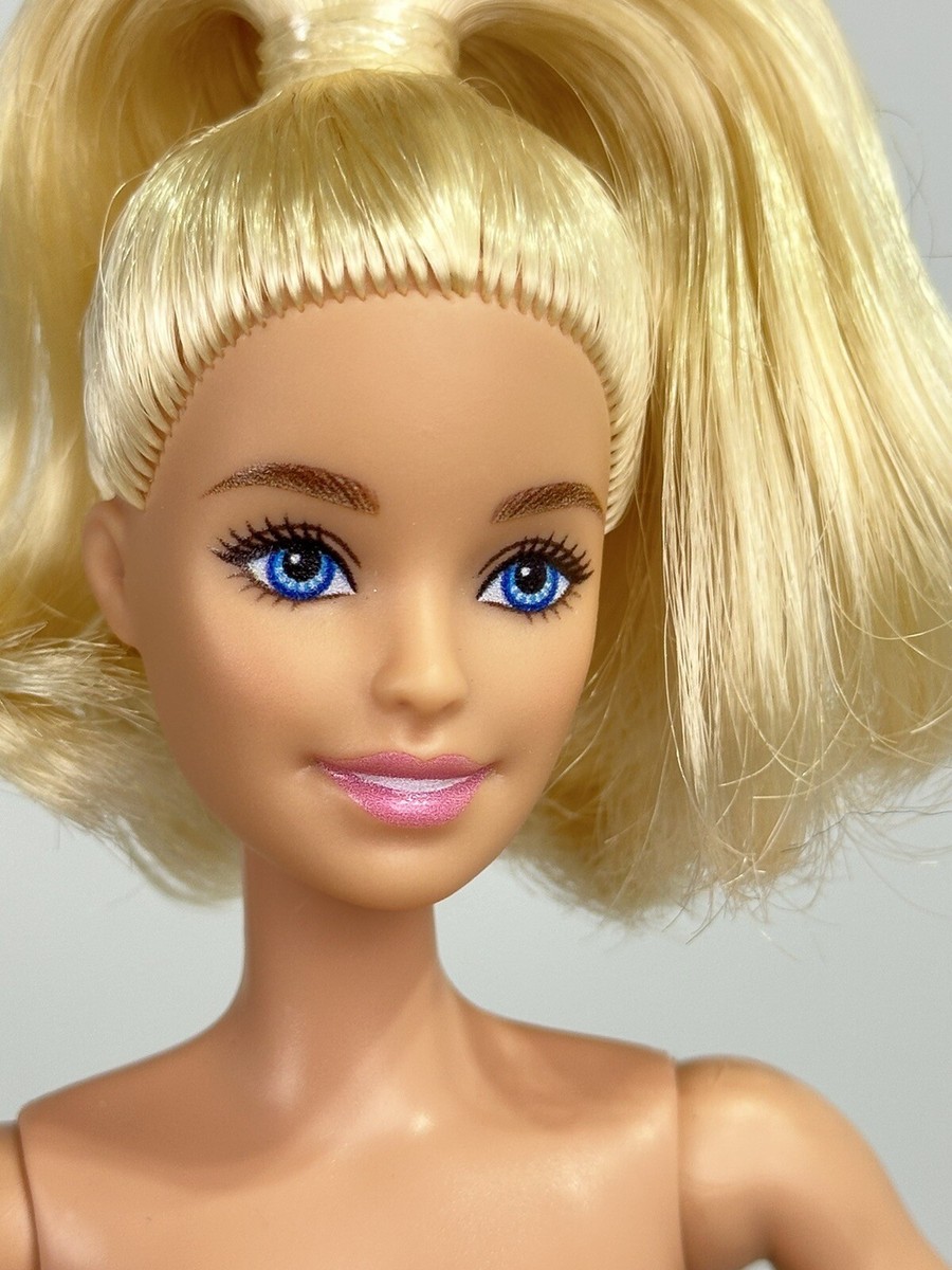Nude Barbie Doll Articulated Body High Ponytail Blonde Hair Blue