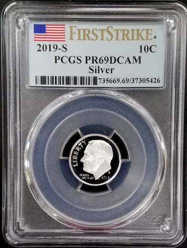 2019 S Silver Proof Roosevelt Dime certified First Strike, PR 69 DCAM by PCGS!