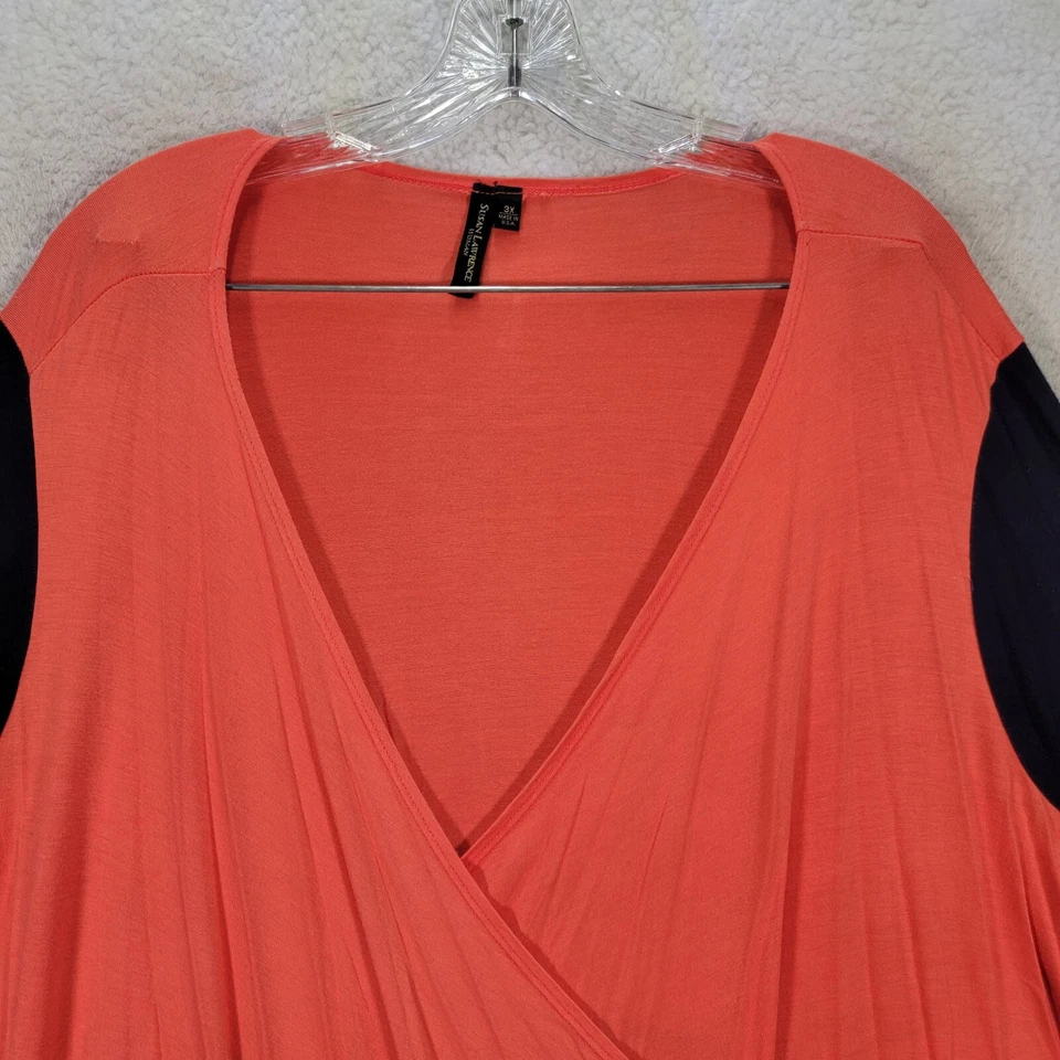 Suéter para mujer Susan Lawrence talla grande 3X azul marino bloque de color envolvente cárdigan abierto Foto 2 de 4