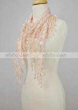 Triangle Lace Scarf Melon Seed Fringe Tassel Floral Leaf Sheer Embroidery